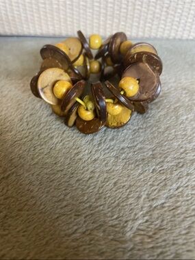 Brown and Yellow Beaded Stretch Bracelet - Women’s Natural Tone Bracelet